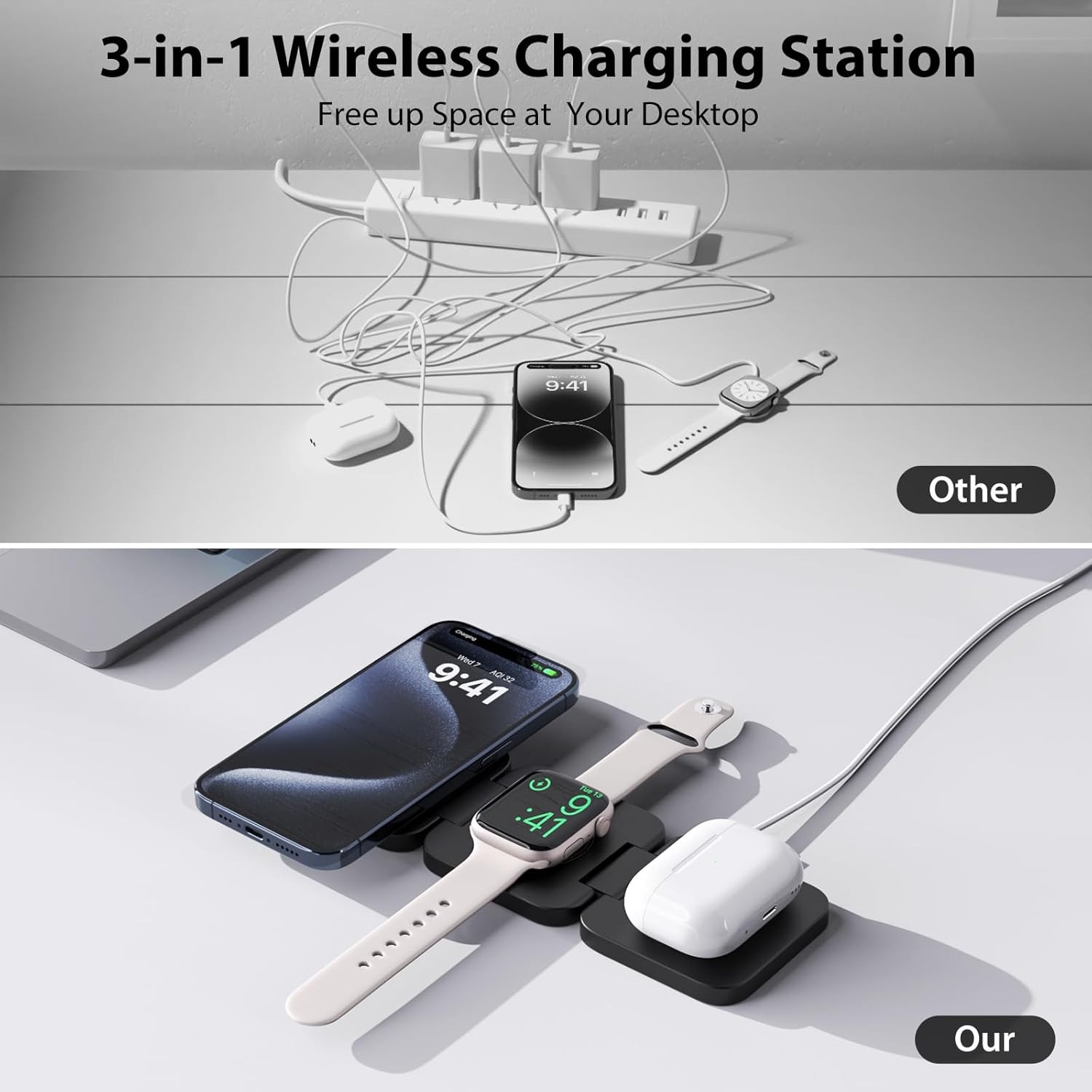 Foldable 3 in 1 Fast Wireless  - đánh giá và giá Watch Charger Cable