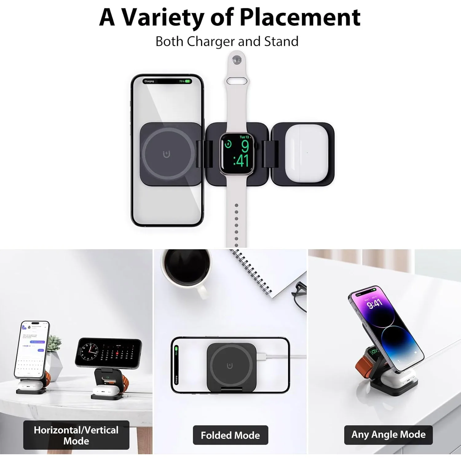 Foldable 3 in 1 Fast Wireless  - đánh giá và giá Watch Charger Cable